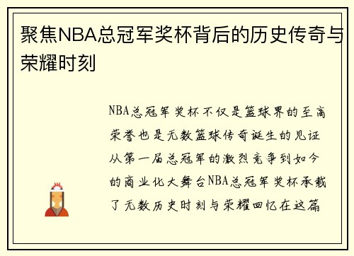 聚焦NBA总冠军奖杯背后的历史传奇与荣耀时刻